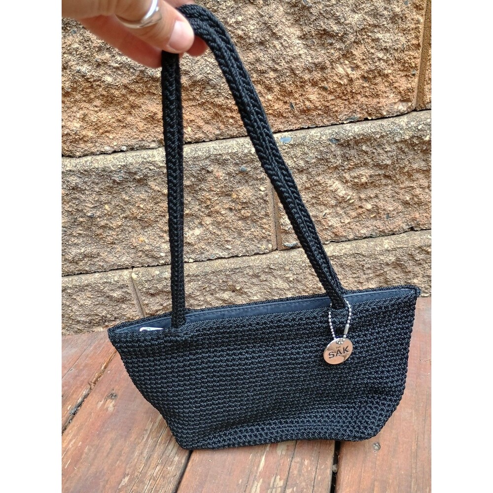 Vintage The Sak Black Woven Crochet Shoulder Bag Purse